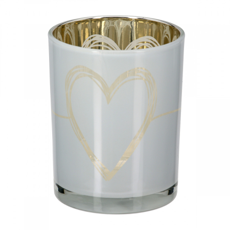 Suport lumanare, cilindric, Modern Heart, Motiv inimă, Sticlă, gri, alb, PU 8, 2 buc. asortate, H. 12,5 cm, D. 10 cm [1]
