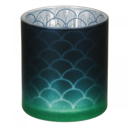 Suport lumanare, cilindric, Panasonic, Sticlă, albastru, verde, argintiu, PU 18, 2 buc. asortate, H. 8 cm, D. 7 cm [3]