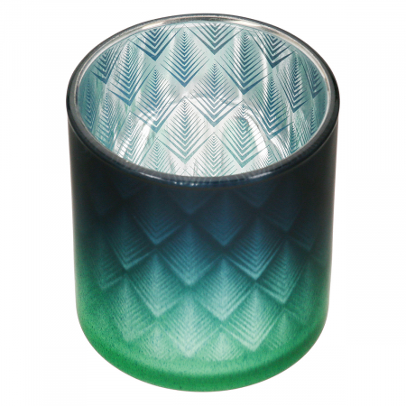 Suport lumanare, cilindric, Panasonic, Sticlă, albastru, verde, argintiu, PU 18, 2 buc. asortate, H. 8 cm, D. 7 cm [2]
