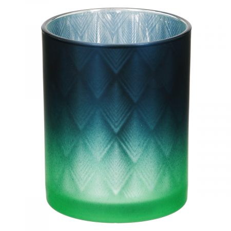 Suport lumanare, cilindric, Panasonic, Sticlă, albastru, verde, argintiu, PU 8, 2 buc. asortate, H. 12,5 cm, D. 10 cm [1]
