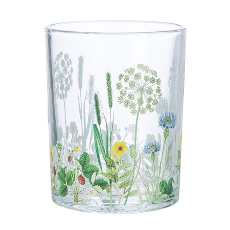 Suport lumanare, cilindric, "Wild Flowers", Motiv floral, Sticla, clara, multicolora, H. 12.5 cm, D. 10 cm [1]