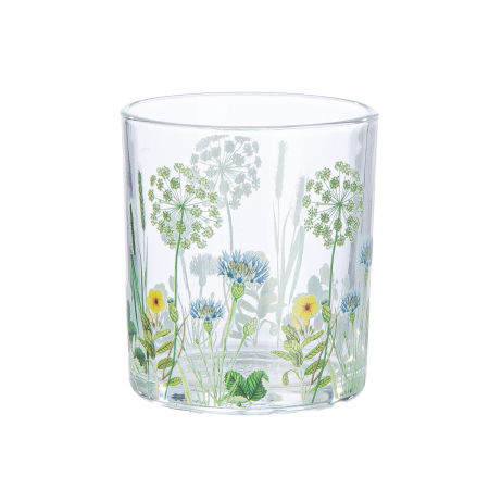 Suport lumanare, cilindric, "Wild Flowers", Motiv floral, Sticla, clara, multicolora, H. 8 cm, D. 7 cm [1]