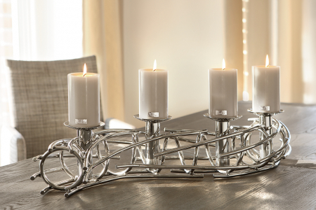 SALE % - Suport lumanare COROANA, metal placat cu nichel, 14 x 86 x 14 cm