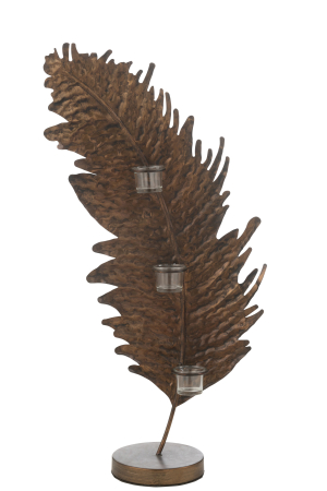 Suport lumanare cu frunze din metal/sticla maro | L 39.5X l 17X H 81 cm [2]