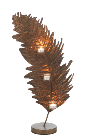 Suport lumanare cu frunze din metal/sticla maro | L 39.5X l 17X H 81 cm [1]