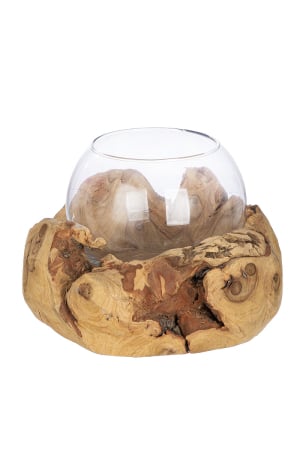 SALE % - Suport lumanare, „Davao”, Lemn, culori naturale, PU 3, H 16 cm, A. 20 cm