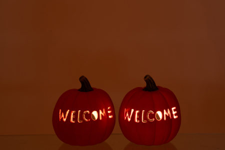 Suport lumanare Dovleac Halloween Welcome, portocaliu Ass 2 [2]