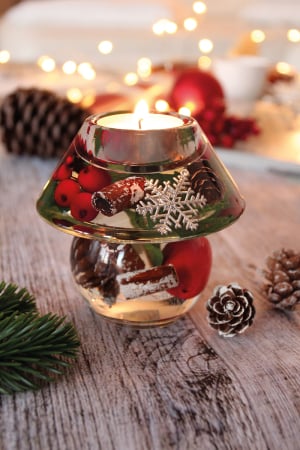 DECORATIUNI - Suport lumanare Dreamlight, model tealight, Noblesse Mini, „Noel”, motiv fulg de zapada, sticla, maro, rosu, PU 6, L. 9,5 cm, l. 10 cm, H 9,5 cm