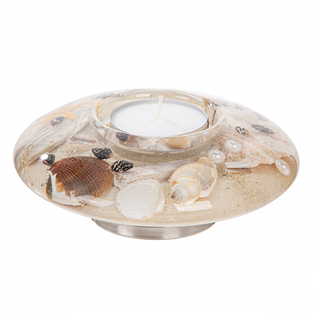 Suport lumânare Dreamlight, model Tealight, Ufo Maxi, motiv scoică, sticlă, bej, PU 2, H 7 cm, D 18 cm [1]