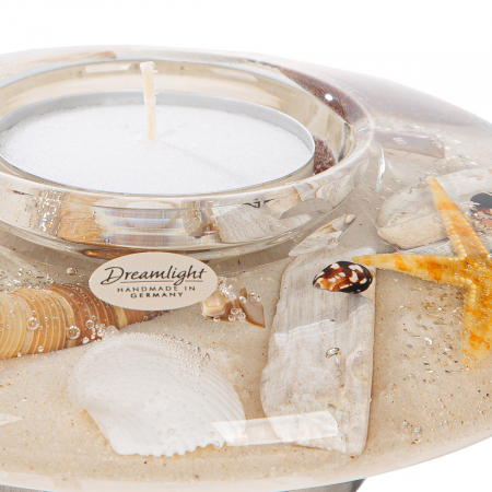 Suport lumânare Dreamlight, model Tealight, Ufo Maxi, motiv scoică, sticlă, bej, PU 2, H 7 cm, D 18 cm [3]