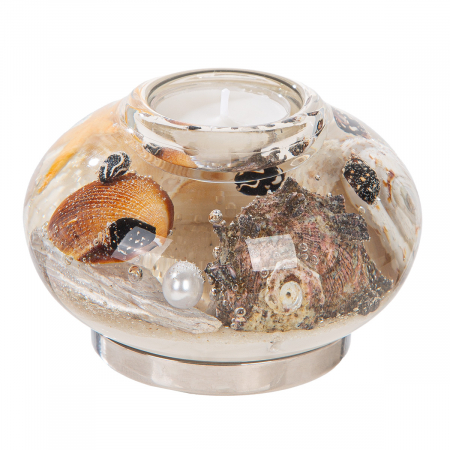 Suport lumânare Dreamlight, Tealight, Contessa, motiv scoici, sticlă, bej, PU 4, L. 11 cm, l. 11 cm, H 8 cm [1]