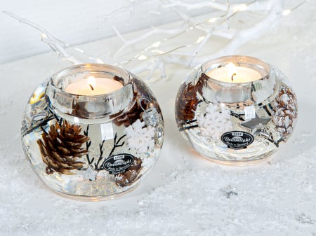 DECORATIUNI - Suport lumanare Dreamlight, tip pastila, Mercur Smart, „Poveste de iarna”, sticla, transparent, PU 6, H 6 cm, A. 8 cm