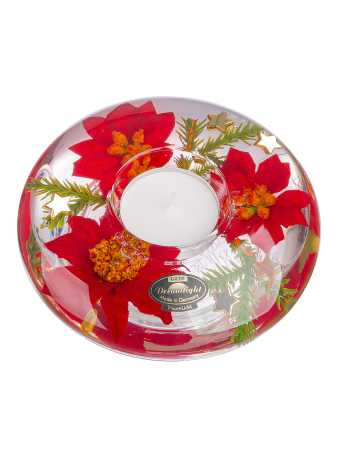 Suport lumanare Dreamlight, tip pastila, Ufo Medium, „Floare de Craciun”, Sticla, rosu, PU 6, H 5 cm, A. 12 cm [2]