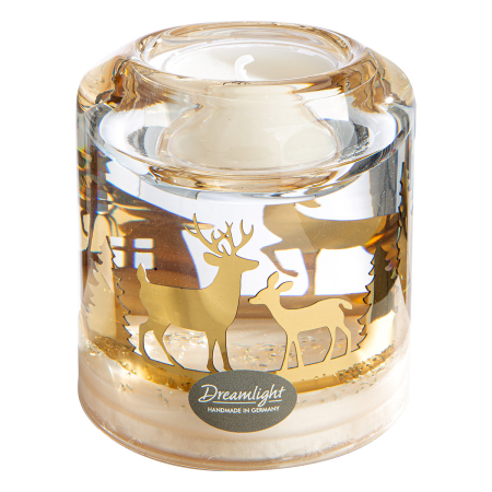 Suport lumanare Dreamlight, tip tealight, Candela Smart, „Forest”, sticla, negru, auriu, PU 6, H 8 cm, A. 7 cm [1]