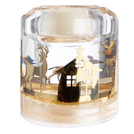 Suport lumanare Dreamlight, tip tealight, Candela Smart, „Forest”, sticla, negru, auriu, PU 6, H 8 cm, A. 7 cm [2]