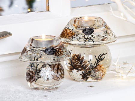 DECORATIUNI - Suport lumanare Dreamlight, tip tealight, Noblesse Mini, „Winter Story”, motiv fulg de zapada, sticla, maro, transparent, PU 6, L. 9,5 cm, latime 10 cm, inaltime 9,5 cm