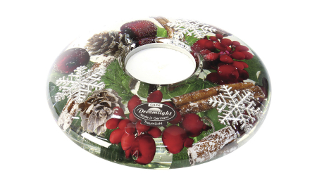 Suport lumanare Dreamlight, tip tealight, Ufo Medium, „Noel”, motiv fulg de zapada, sticla, rosu, PU 6, H 5 cm, A. 12 cm [1]