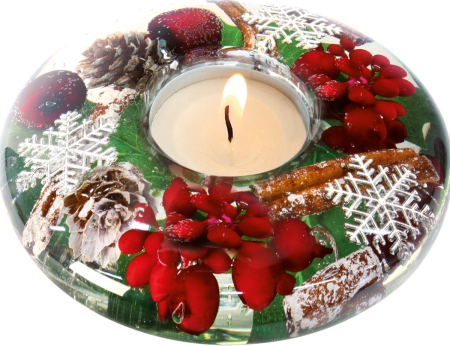 DECORATIUNI - Suport lumanare Dreamlight, tip tealight, Ufo Mini, „Noel”, motiv fulg de zapada, sticla, rosu, PU 6, H 4 cm, A. 10,5 cm