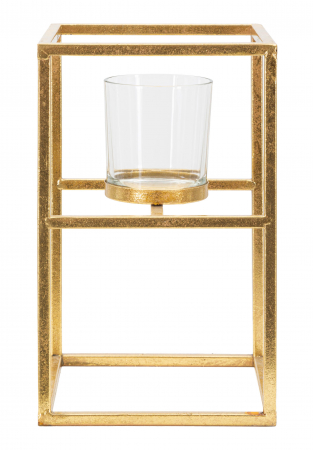 Suport lumanare Elegant, Fier/Sticla, Auriu, 25x15x15 cm [4]