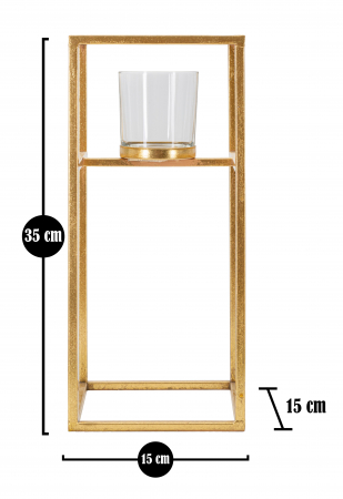 Suport lumanare Elegant, Fier/Sticla, Auriu, 35x15x15 cm [4]