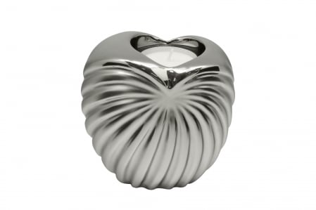 SALE % - Suport lumanare Fountain, ceramica, argintiu, 11x7x11 cm