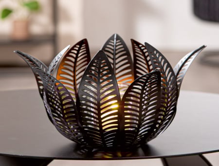 Suporturi lumanari - Suport lumanare, Frunză, Hoja, Motiv frunze, Sticlă, Metal, negru, PU 4, L. 23 cm, L. 23 cm, H. 12 cm