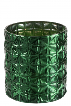 SALE % - Suport lumanare Hammered, Sticla, Verde, 15x15x16 cm