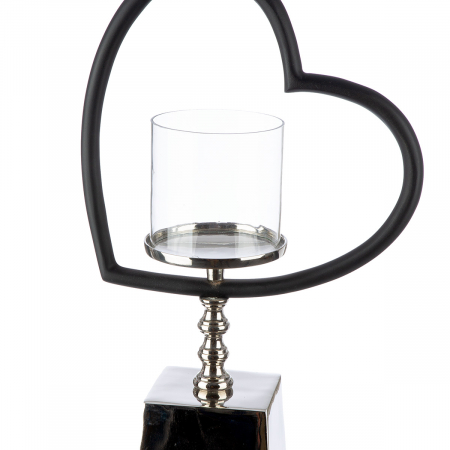 Suport lumanare, Heart, Te quiero, Aluminiu, Sticla, negru, argintiu, PU 1, L. 9 cm, L. 26,5 cm, H. 39,5 cm [1]