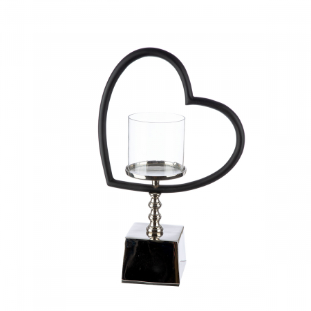 Suport lumanare, Heart, Te quiero, Aluminiu, Sticla, negru, argintiu, PU 1, L. 9 cm, L. 26,5 cm, H. 39,5 cm SALE % - Suport lumanare, Heart, Te quiero, Aluminiu, Sticla, negru, argintiu, PU 1, L. 9 cm, L. 26,5 cm, H. 39,5 cm