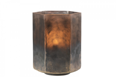 Suport lumanare Hexagone, Sticla, Gri, 14x14x18 cm [1]