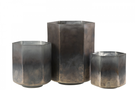 Suport lumanare Hexagone, Sticla, Gri, 14x14x18 cm [3]