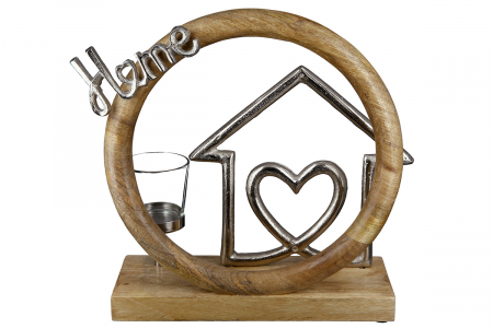 Suport lumanare Home, Lemn, Maro/Argintiu, 27x9 cm [1]