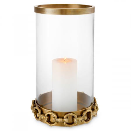 DECORATIUNI - Suport lumanare Hurricane, Clementine L finisaj din alamă vintage, Dims: Ø 26 | H. 41  (CM)