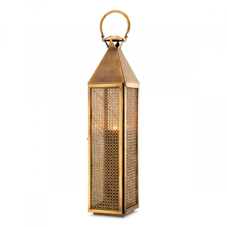 DECORATIUNI - Suport lumanare Hurricane, Festival L, finisaj din alamă cu aspect vintage, Dims: L. 24 | W. 23 | H. 114  (CM)