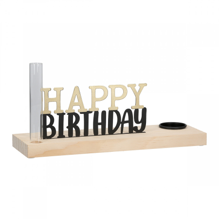 Suport lumanare, La mulți ani, Litere, Lemn, ecru, PU 3, L. 10 cm, L. 30 cm, H. 10 cm [1]