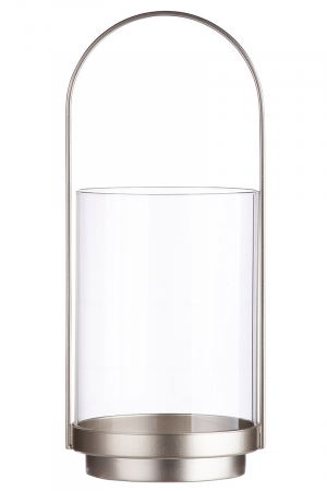SALE % - Suport lumanare Lantern, Metal/Sticla, Argintiu/Transparent, 46.5x23x48.5 cm