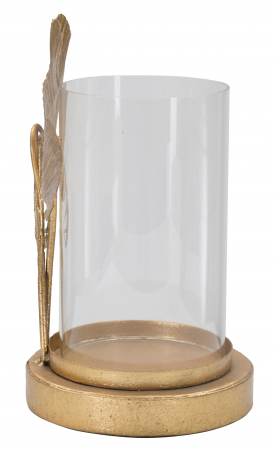 Suport lumanare Leaf, Fier/Sticla, Auriu, 18x14x24 cm [3]