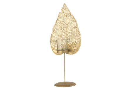 Suport lumanare Leaf, Metal/Fier, Auriu, 50x19x12.5 cm [3]