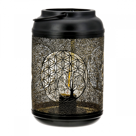 DECORATIUNI - Suport lumanare (LED), Arborele de aur, Motivul Arborele vieții, Motivul floarea vieții, Metal, Sintetic, negru, PU 2, H. 19 cm, D. 12 cm