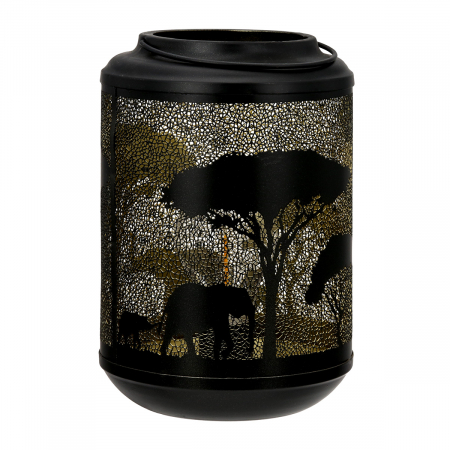 Suport lumanare (LED), cilindrică, Savannah, Motiv copac, motiv elefant, Metal, negru, PU 2, H. 20 cm, D. 14 cm [1]