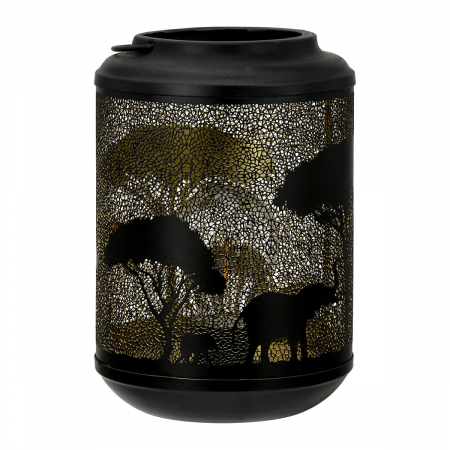 DECORATIUNI - Suport lumanare (LED), cilindrică, Savannah, Motiv copac, motiv elefant, Metal, negru, PU 2, H. 20 cm, D. 14 cm