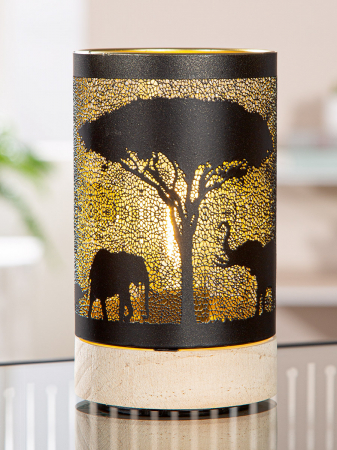 Suport lumanare (LED), cilindrică, Savannah, Motiv copac, motiv elefant, Metal, negru, PU 3, H. 14,5 cm, D. 8,5 cm [3]