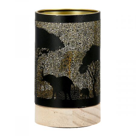 Suport lumanare (LED), cilindrică, Savannah, Motiv copac, motiv elefant, Metal, negru, PU 3, H. 14,5 cm, D. 8,5 cm [1]