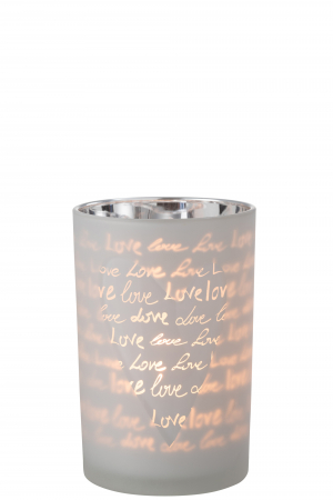 Suport lumanare Love, Sticla, Alb, 12x12x18 cm [1]