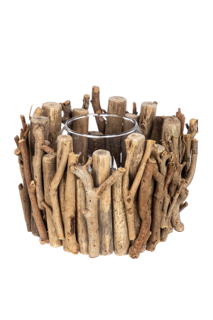 DECORATIUNI - Suport lumanare, mare, „Medan”, lemn, culori naturale, PU 4, H 14 cm, A. 20 cm