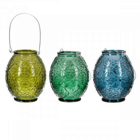 SALE % - Suport lumanare, Maroc, Sticla, albastru, verde, PU 15, 3 buc. asortate, H. 12 cm, D. 9,5 cm