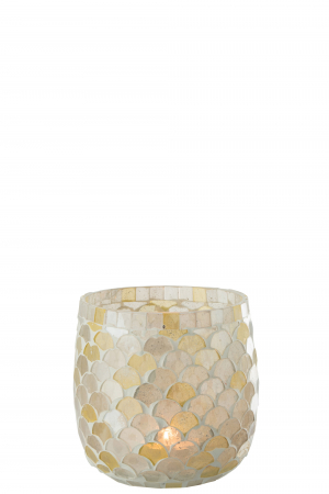 Suport lumanare Mosaic, Sticla, Alb, 12.5x12.5x12.5 cm [1]