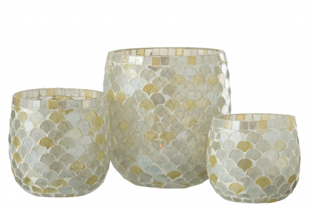 Suport lumanare Mosaic, Sticla, Alb, 15.5x15.5x16 cm [3]