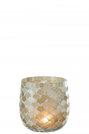 Suport lumanare Mosaic, Sticla, Albastru, 12x12x12.5 cm [1]
