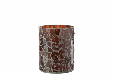 Suport lumanare Mosaic, Sticla, Maro, 11x11x13.5 cm SALE % - Suport lumanare Mosaic, Sticla, Maro, 11x11x13.5 cm